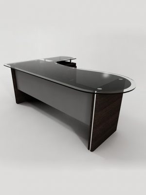 executive desk Silicon Executive desk on glass top with glass side return and fixed pedestal