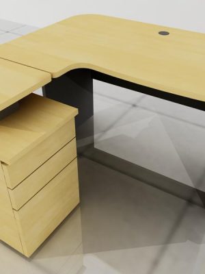 Midi curved desk with side extension on fixed pedestal