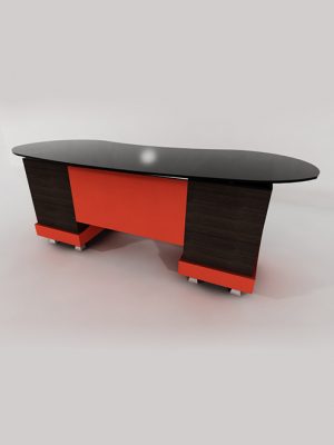 Bean desk with glass top on dual fixed pedestal