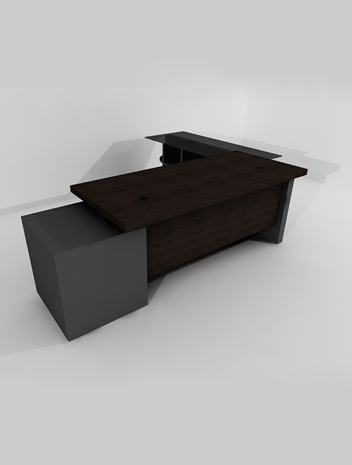 Hector Executive desk with glass side return and fixed pedestal