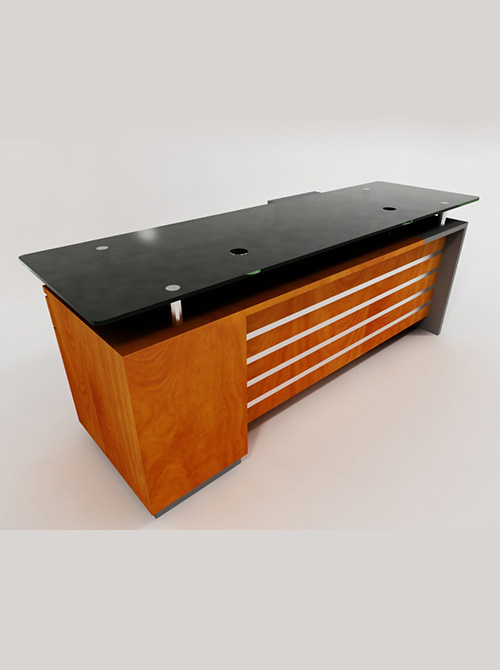 executive desk Aurora Executive desk with glass top, fixed pedestal and cabinet return