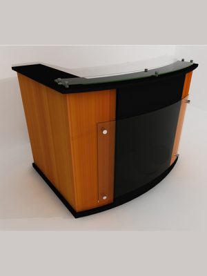 L-shaped dual color reception desk with glass top